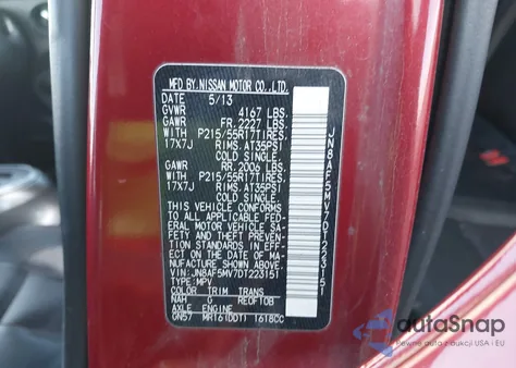 2013 Nissan Juke Sl z USA, uszkodzony, nr VIN JN8AF5MV7DT223151